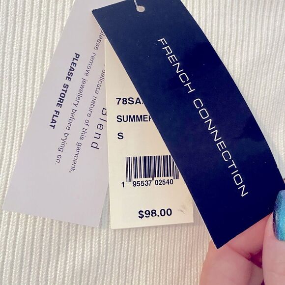 NWT square neck white ribbed crop top puff sleeves by French Connection size S. - Picture 9 of 10